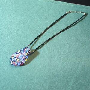 Artisan Glass Teardrop Necklace Handmade Multicolor Blue Yellow Red Green NICE